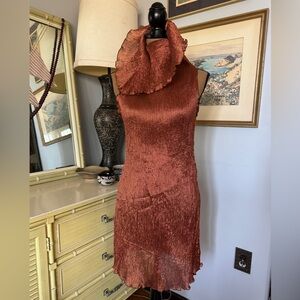 Gorgeous Silk Pleated Funnel Neck Midi Dress